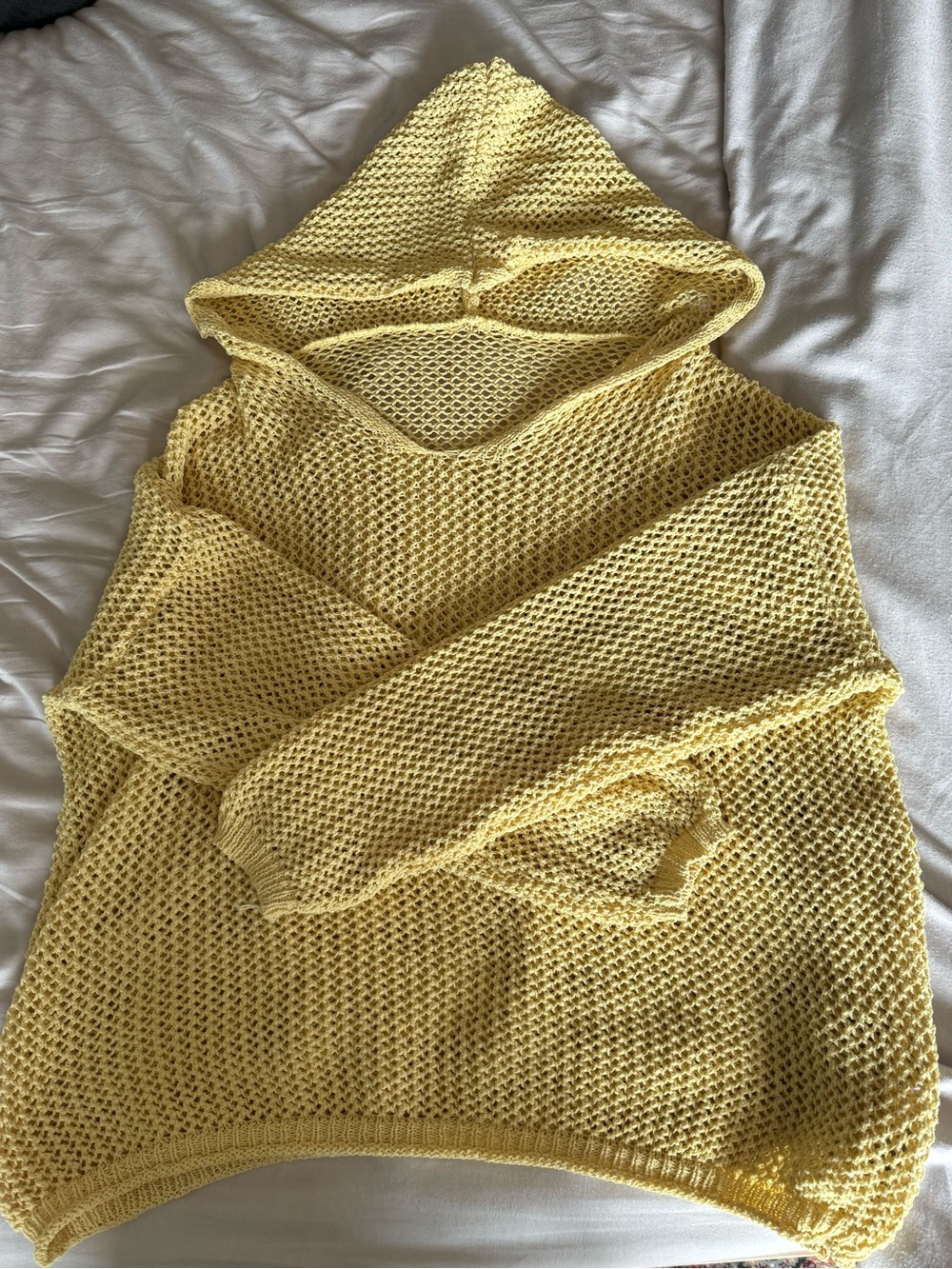 Yellow Hooded Open-Knit Sweater